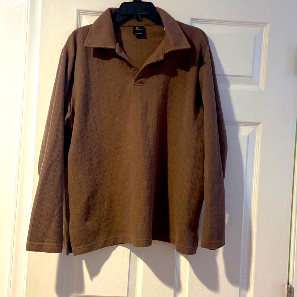 Brown, Collared, Long sleeve Shirt